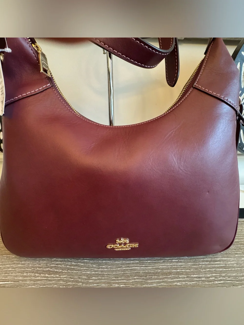NWT Coach Ella Burgundy Leather Hobo with Gold Hardware